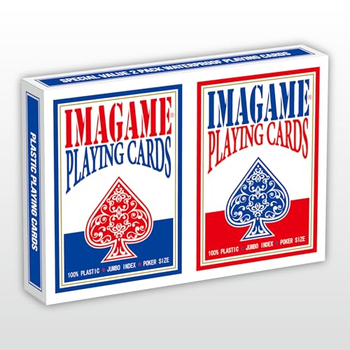 IMAGAME Plastic Playing Cards, Poker Size, Casino Quality, Jumbo Index, Waterproof & Washable, Perfect for Texas Hold’em Poker, 1 Blue Deck & 1 Red...