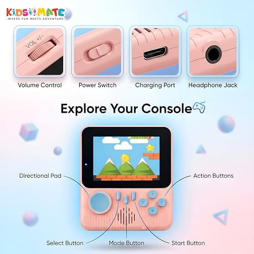 Image of Kidsmate Handheld Gaming Console Video Game for Kids with 666 Built-in Retro Games | Rechargeable Battery, Compact Design with TV Connectivity for Big Screen Play | Ideal for Fun & Learning (Pink)