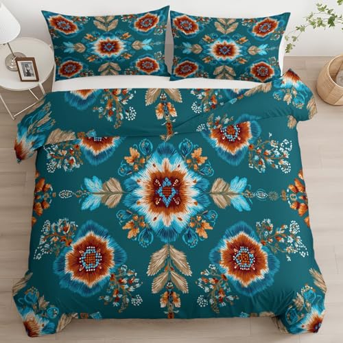 Générique Parure de Lit Rural Américain Ethnique Housse de Couette 90x190 cm Petite Taille (S) pour Enfant Garçon Ado Microfibre Double Face Décoration Chambre d'ado Style Rétro