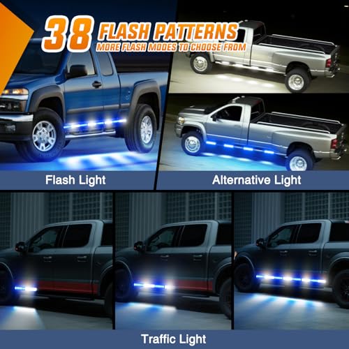 Image of Nilight 2PCS 70 Inch Emergency Strobe Light Strip with Controller 864 LED Blue White Running Board Lights Flexible Side Flashing Warning Caution Safety Waterproof for Truck Construction Pickup