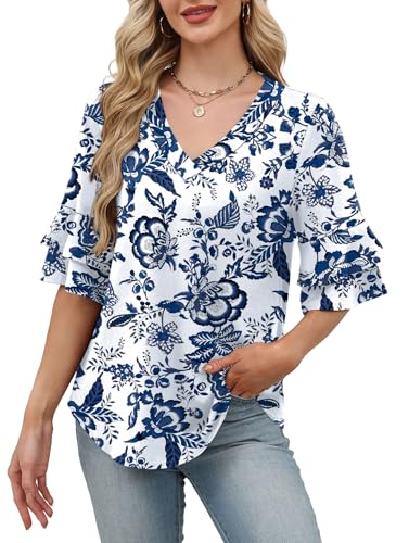 Image of OFEEFAN Spring Tops for Women Boho Shirts Fashion Clothing Cute 3 /4 Length Sleeve Blouses Dressy Casual Summer Outfits