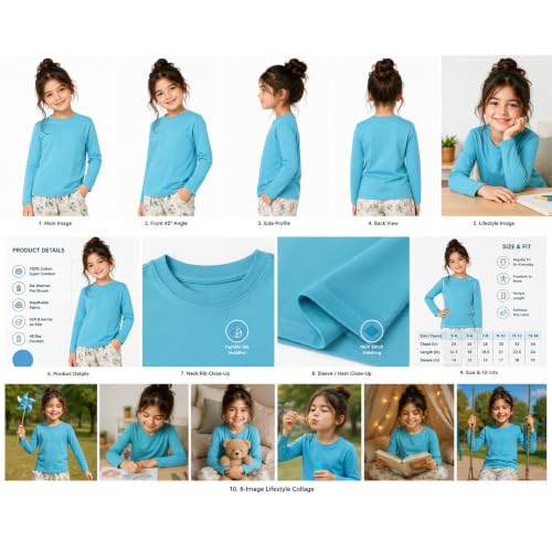 Image of Kids Round Neck Girls Tshirt | Short Sleeves | Natural Organic 100% Cotton Soft Comfortable Fabric | Plain Color Original Branded Half Sleeve | School t-Shirt for Girl Kid | Sleepwear Everyday Casual