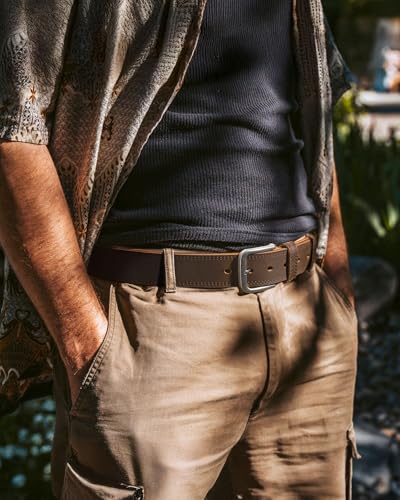 Image of CHAOREN Mens Belts Casual for Jeans - Full-Grain Leather, Durable Cowhide | Solid Buckle, Classic Style, Handmade, Daily Wear, Gift Box