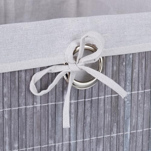 Relaxdays Aufbewahrungskorb 2er Set, Bambus, Stoffeinsatz, HBT: 20x31x31 cm, Körbchen Griffloch, Regalkorb, grau/weiß