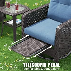 HWB 3 Pieces Outdoor Patio Furniture Set Padded Rocking Chair with Retractable Footrest, Bistro Table and Chairs Set of 2, Swivel Glider Rocker Chair Couch with Cushions for Front Porch Balcony Garden HWB 3 Pieces Outdoor Patio Furniture Set Padded Rocking Chair with Retractable Footrest Bistro Table and Chairs Set of 2 Swivel Glider Rocker Chair Couch with Cushions for Front Porch Balcony Garden