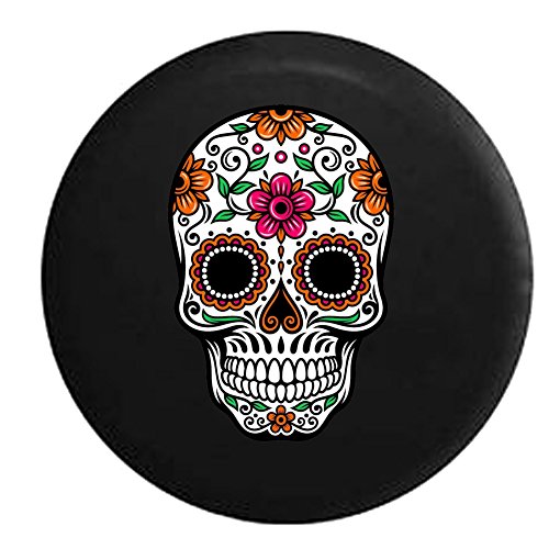 556 Gear Sugar Skull Orange Pink Green Spare Tire Cover fits SUV Camper RV Accessories Black 32 in