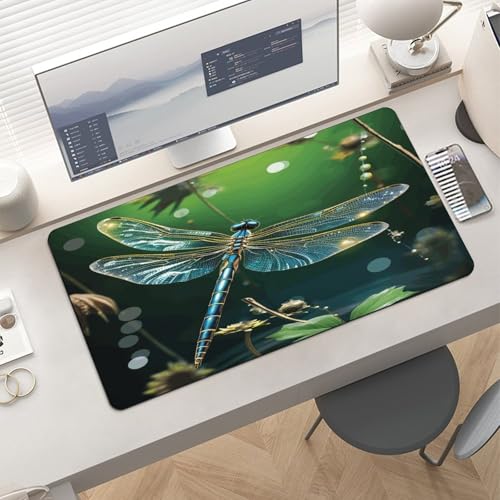 Dragonfly Green Desk Pad grande con base de goma y superficie impermeable miniatura 6