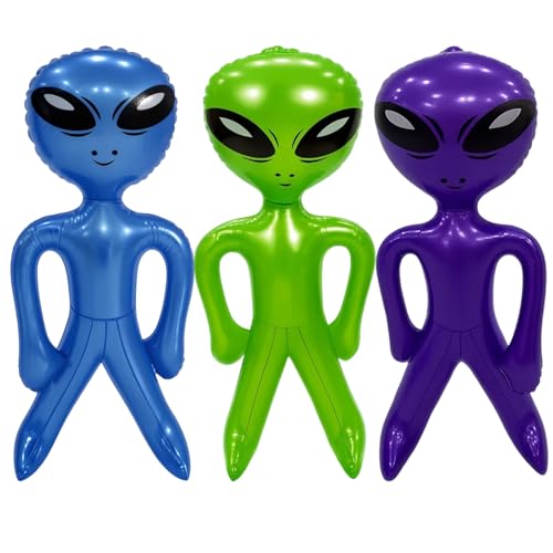 3 Stück Alien Ballons Alien Aufblasbar Blaue Grüne Violette Alien Figur 20 x 45 cm Für Geburtstagsfeiern Und Partys