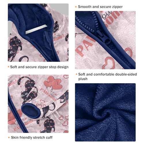 Black Funny Cat for Valentine's Day Girls Fleece Jacket Girls Fall Jacket Girls Zip Up Hoodie Girls Sherpa Jacket 2-10T3