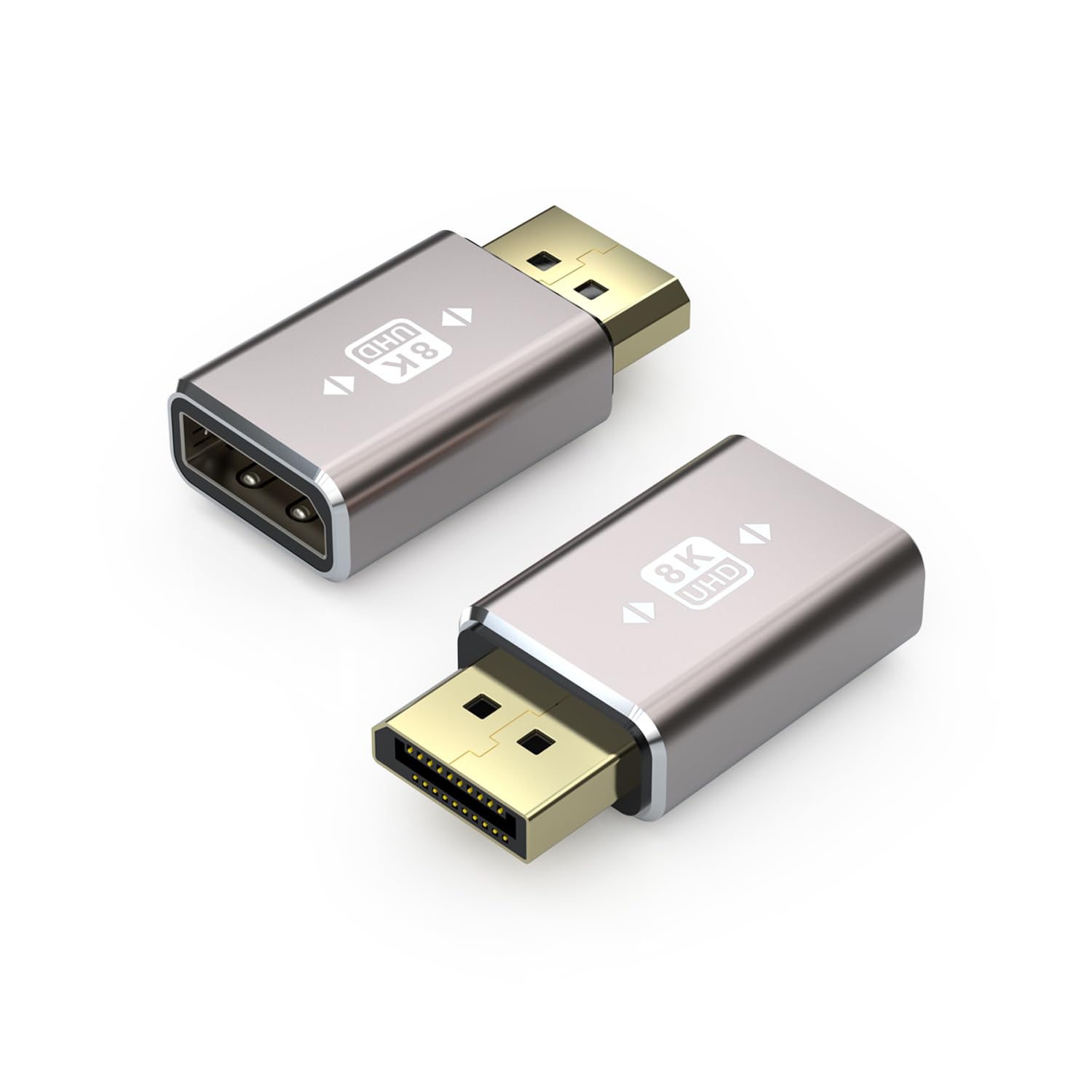 8K DisplayPort Adapter Male to Female 2 Pack - DP 2.1 Adapter Extender 180 Degree Gold Plated Connector Supports 8K@60Hz 4K@144Hz for Monitor Laptop HDTV
