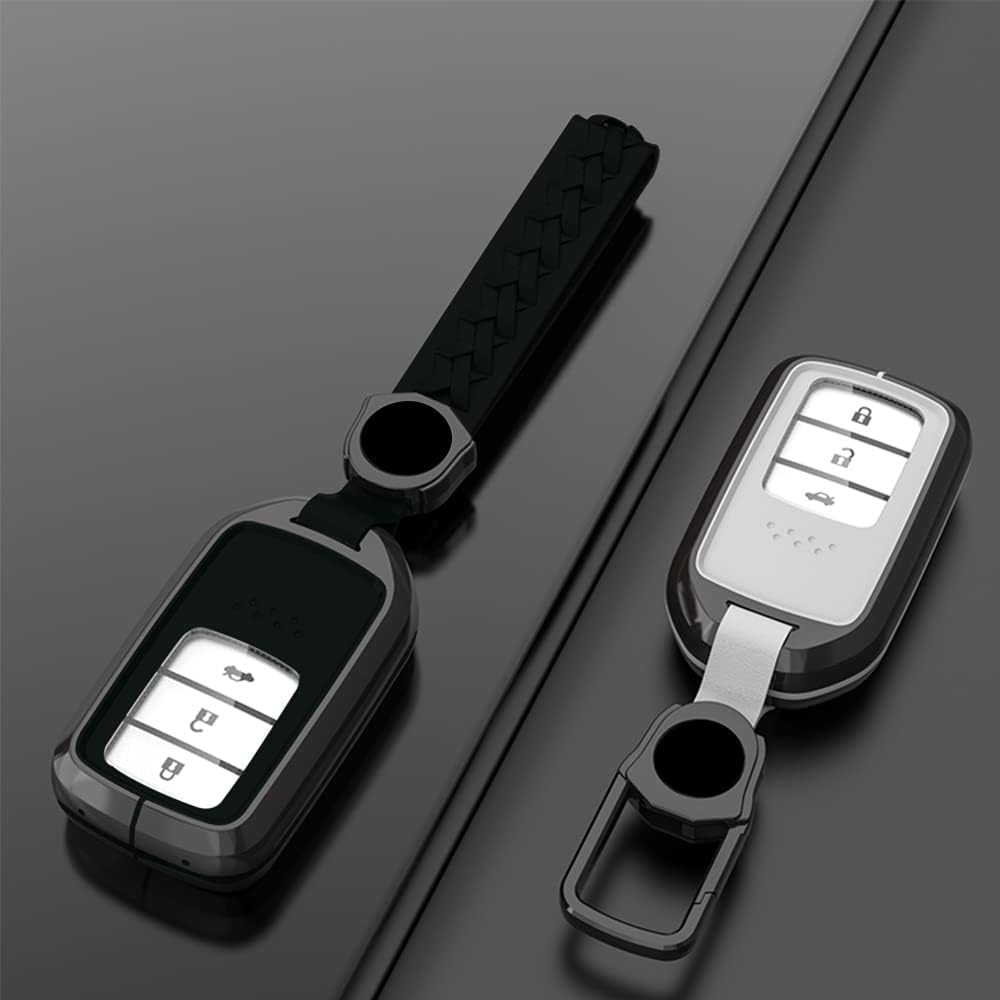Alloy Metal Key Fob Cover,2 Pack Compatible with Honda Accord Civic CRV Pilot Ridgeline Odyssey Passport Remote Keyless Key Fob,Armor TPU Key Skin Case Protector with Keychain White Black