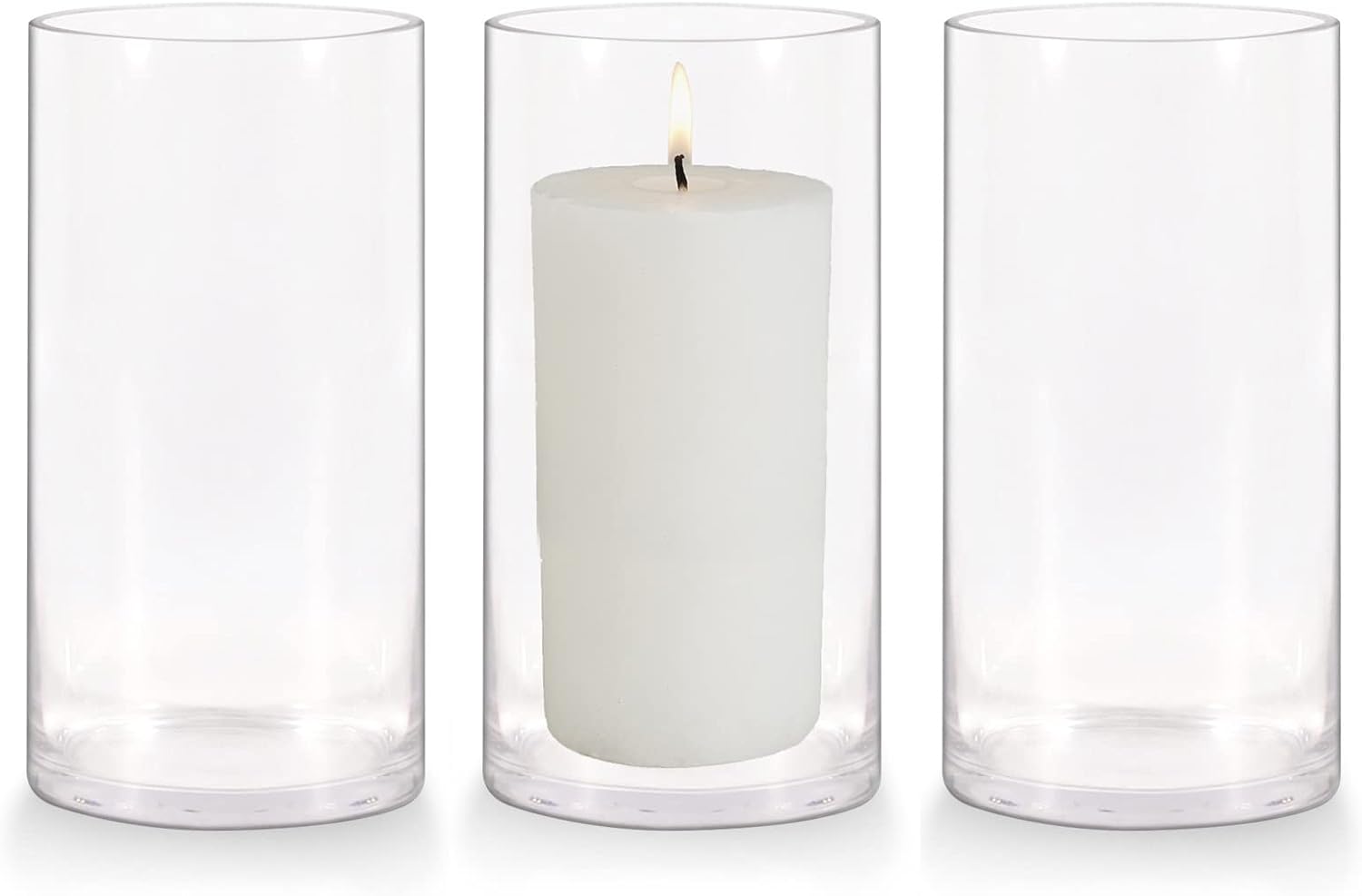 10 Inch Tall Cylinder Vase,Set of 3 Glass Vases for Centerpieces,Clear Flower Vase for Home Decor,Candle Holder,Wedding Favors(4" W X 10" H)
