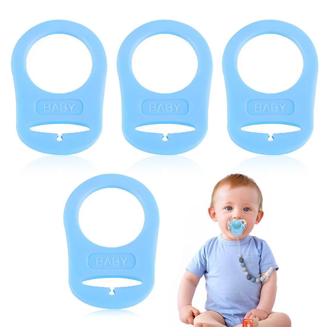 RDNKVB 2 Pcs Silikon-Knopf-Ring, Schnuller Adapter, Silikon Dummy Schnuller Halter Clip Adapter Ring, Silikonring für Schnuller(Blau)