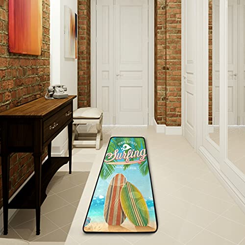 Surfboard Tropical Beach Runner Rug For Hallway Non Slip Area Rug Indoor Runner Mat Kitchen Floor Bathroom Doormats Soft Bedroom Entry Carpet 2X6 Ft #TOP10