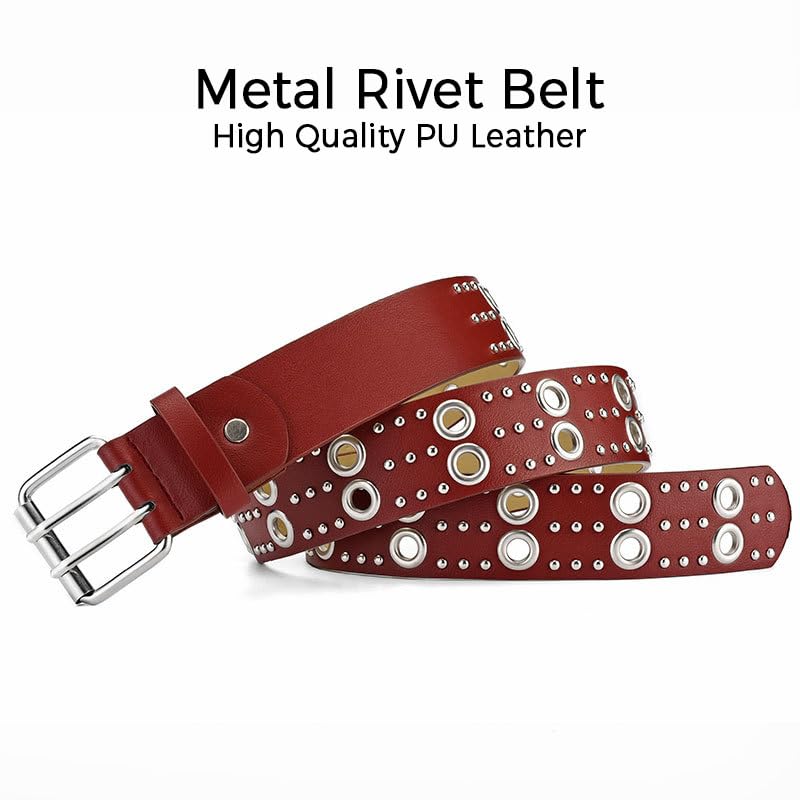 Y2k Punk Studded Leather Belt for Women Men Goth Emo Grunge Rock Double Buckle Belt Western Jean Clothes Accessories2