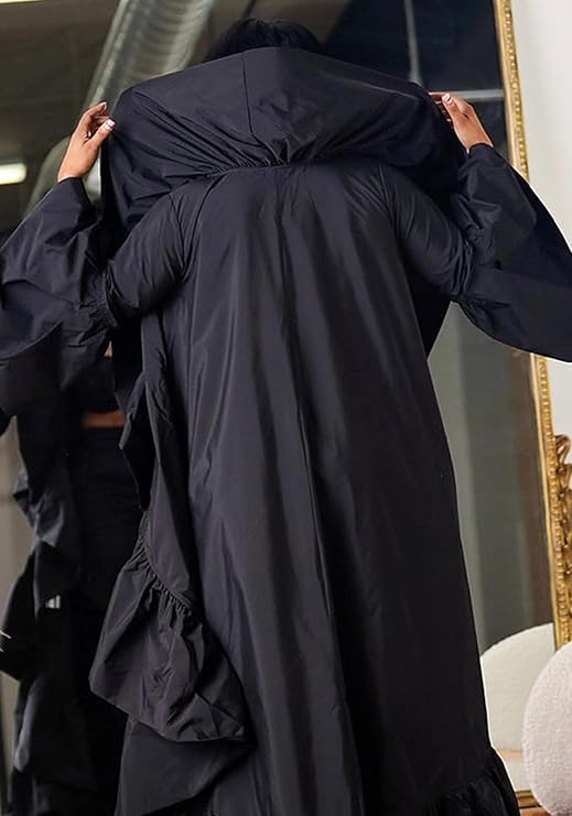 Voghtic Women's Ruffle Long Cardigan Fall Long Sleeve Open Front Plus Size Lightweight Maxi Duster Coat Outerwear2