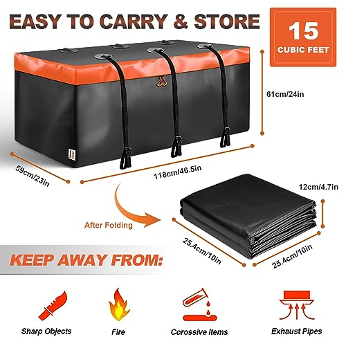 Heckbox für Anhängerkupplung, 15 Kubikfuß Wasserdichter Auto Hintere Gepäcktasche mit 6 verstärkten Riemen, Geeignet für alle Fahrzeuge mit Ladekorb aus Stahl