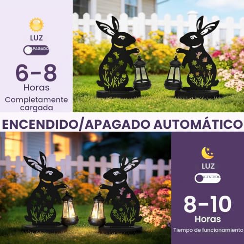 Miniatura 2 de Gigalumi Estatua De Conejo De Hierro, Adornos De Jardín Para Exteriores Con Luces Solares, Estatuas De Jardín Impermeables Para El Patio Y El Jardín, Regalos Originales Para Mamá Pack De 2