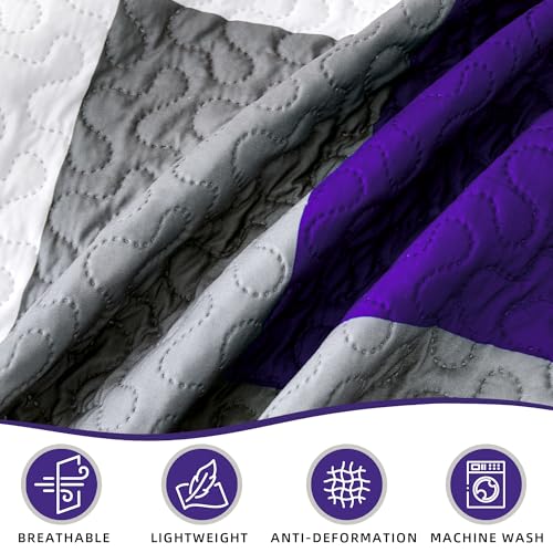 Image of Tyrot 3 Piece Purple Black Quilt Full /Queen Size White Grey Bedding Set