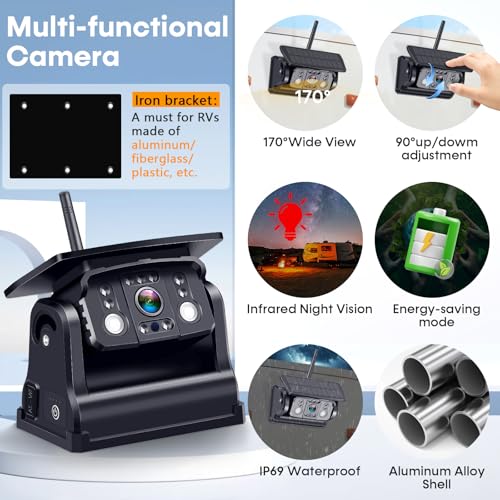 Image of 4 Magnetic Wireless Backup Camera for Trailer: Easy Install HD 1080P RV Camera System with 7 inch Touch Key Recording Monitor, Solar Powered, Long-Lasting, Strong Signal