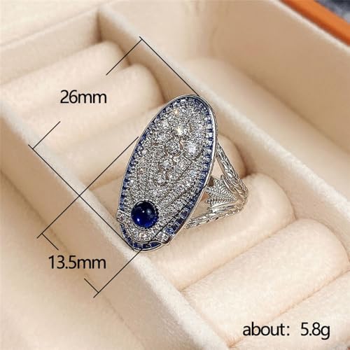 White Gold Plated Blue Round Cubic Zirconia Vintage Hollow Statement Ring Personalized Accessory Ideal for Women's Daily Casual Wear Party Holiday Anniversary Love Jewelry Gift3
