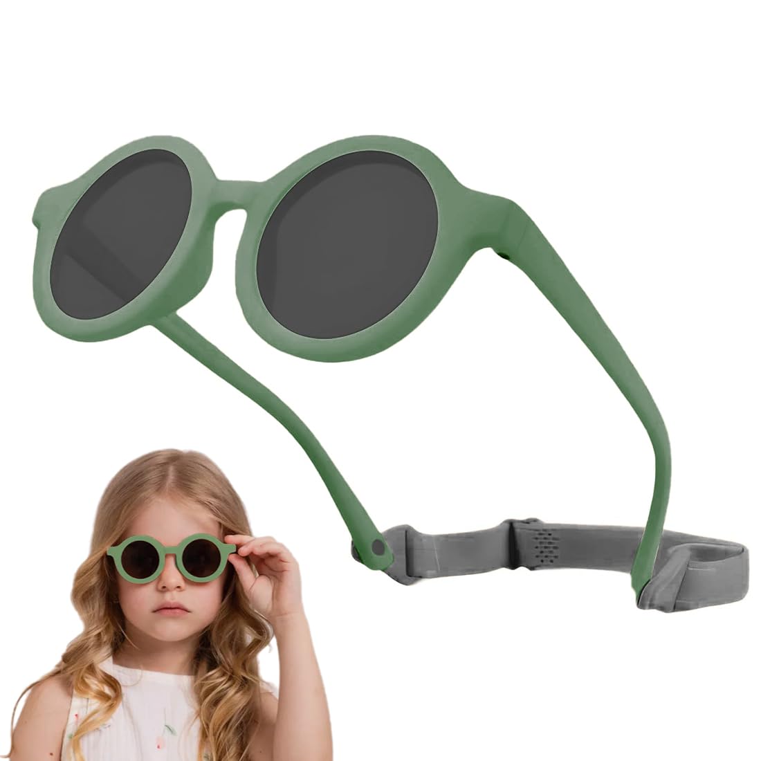 HAMKU Gafas de Sol Polarizadas para Bebés con Correa Ajustable, Protección UV400, Flexible para Recién Nacidos de 0 a 36 Meses, Niños y Niñas (Verde)