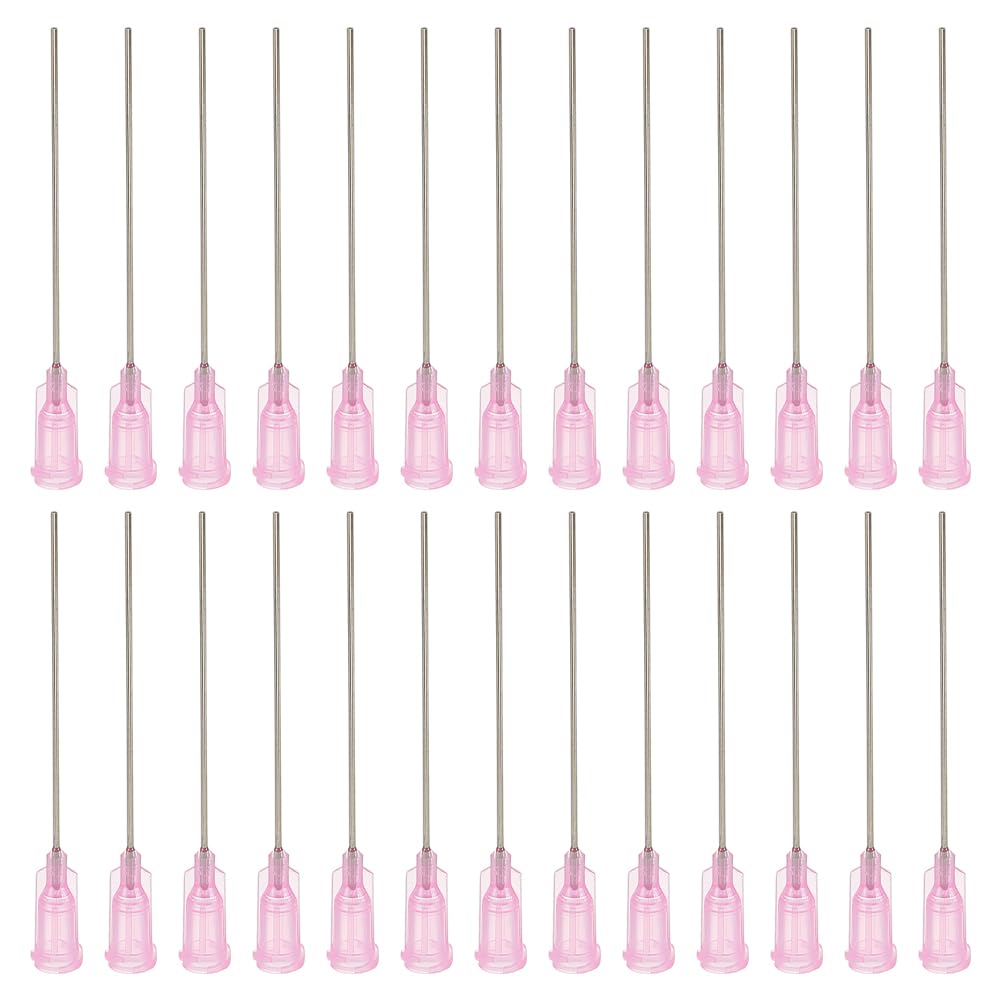 FINGERINSPIRE 40Pcs Aiguille de Distribution à Pointe Émoussée 20G | Avec Luer Lock, 68mm de Long, Plastique, Rose, 304 Broches en Acier Inoxydable, pour Remplissage Encres Liquides et Colle