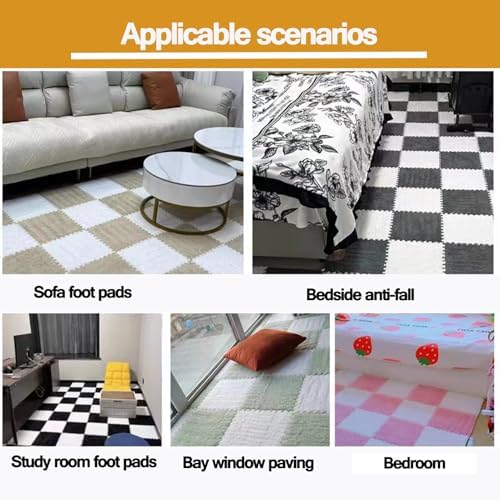 50Pcs Plush Foam Floor Mats - 48.44 Sqft Non-Slip Interlocking Carpet Tiles, Soft Washable Area Rugs for Bedroom, Playroom & Parlor - Dark Blue & Gray