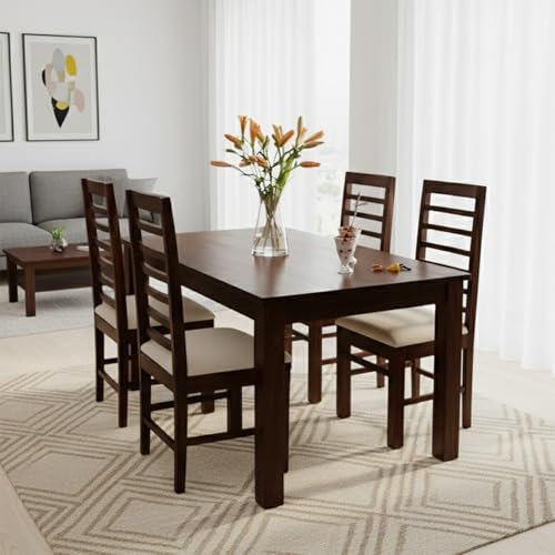 Image of Wooden Dining Table 4 Seater for Living Room Home Hall Hotel Dinner Restaurant Wooden Dining Table Dining Room Set with 4 Chairs Walnut