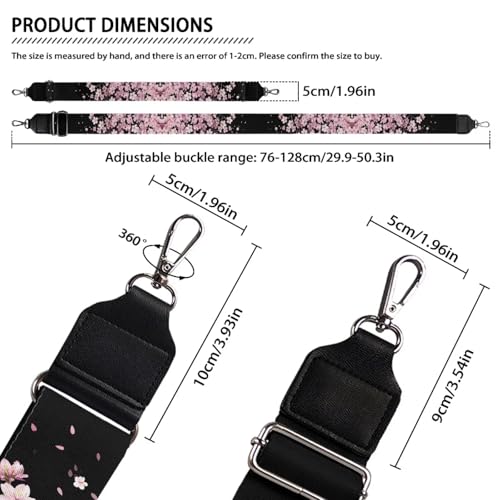 Image of Coldinair Cherry Blossom Wide Shoulder Strap Adjustable Replacement Belt Guitar Crossbody Bag Straps Handbag Strap Pink Floral Canvas Straps Luggage Strap