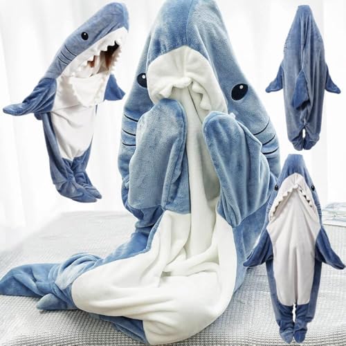 Image of inkArts Shark Blanket Hoodie Onesie Adult & Kid, Wearable Shark Blanket, Shark Sleeping Bag, Soft Cozy Shark Onesie Costume