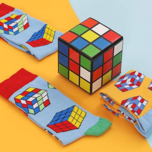 Creasocks Grappige Sokken voor mannen, vrouwen, nieuwigheid, Funky, Quirky, kleurrijke Silly Rubiks sokken voor geschenken, katoen, cadeaus voor unieke patronen oneven sokken 2 paar uniseks - Afbeelding 3