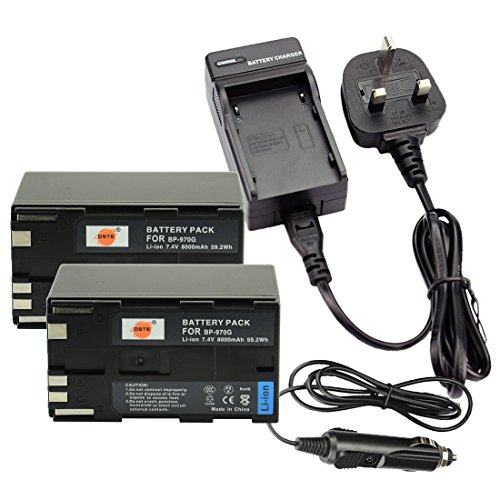 Image of DSTE 2pcs BP-970G Rechargeable Li-ion Battery + DC25U Travel and Car Charger Compatible for Canon BP-975, XLH1, XHG1, XHA1, XL2, XM2, XH G1S, XH A1S, XL H1S, XL H1A, XF305, XF300 Digital Camera