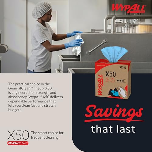 Image of WypAll GeneralClean X50 Cleaning Cloths, 5 x 132 Towels, Blue (59755)