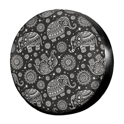 Image of Vintage Elephant Lotus Black Spare Tire Cover Dust-Proof Wheel Tire Cover Fit Trailer, RV, SUV and Many Vehicle 16 Inch