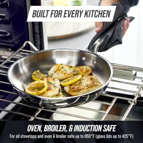 Image of Blue Diamond Pro Steel 8 inch Tri-Ply Stainless Steel Frying Pan Skillet | Multi Clad Skillet, Induction & All Stovetop Suitable, Mirror Polished Finish, Dishwasher Safe, Oven Safe to 850F, Silver