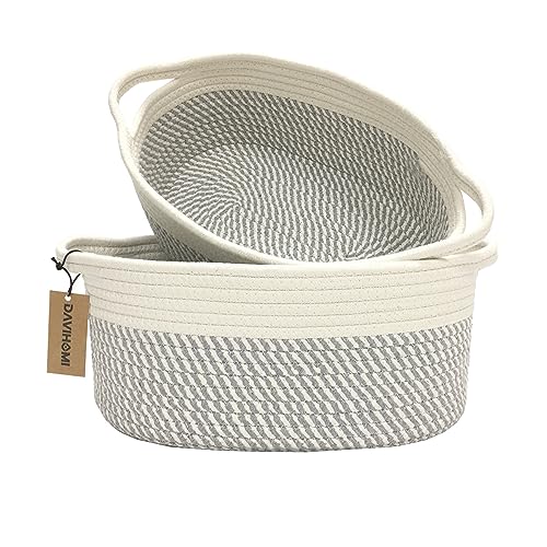 DAVIHOMI 2PACK Medium Oval Decorative Storage Basket Set for Organizing|Nursery, Bedroom, Gift (White Grey)