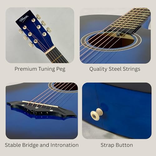 Image of Henrix 38C 38 Inch Basswood Cutaway Acoustic Guitar With Dual Action Truss Rod, Gigbag, Picks, String Set, String Winder, Strap, Polishing Cloth & Ebook - Blue Burst