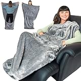 EzrAllora Fleece Lightweight Foot Pocket Blanket -Patent Pending- Gamer Gift for Men Who Have Everything -Father's Day Premium Gifts for Dad Who Wants Nothing and Elderly Dads (Fleece, Silver Grey)