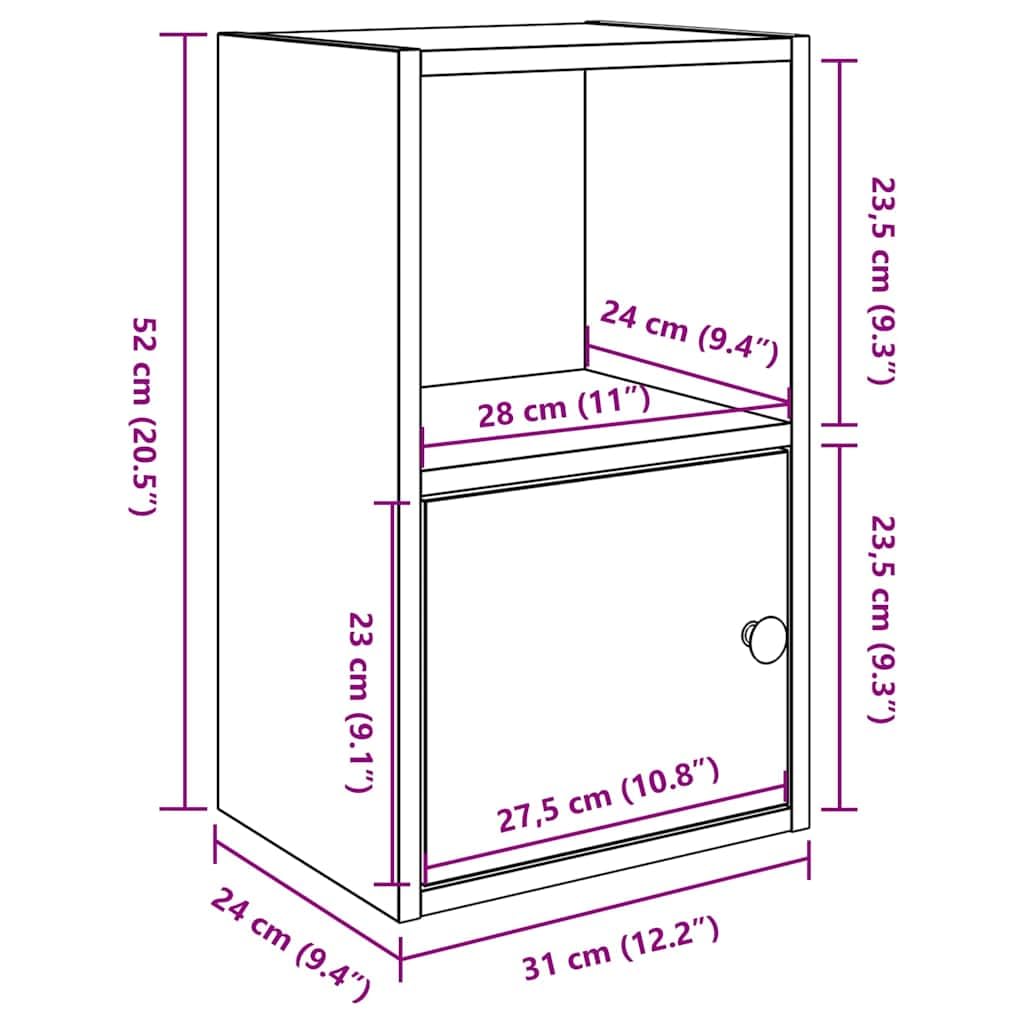 Libreria nera effetto rovere, 31 x 24 x 52 cm, in legno con porta e ripiano, per soggiorno, ufficio, cameretta dei bambini, corridoio, organizer versatile per libri, documenti, decorazioni