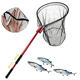 Aqwxc High Strength Heavy Duty Extra Large Aluminum Landing Net - Telescoping Handle (67-85inch), 27in Net Opening for Saltwater Fishing, Boat, Pier, River Angling