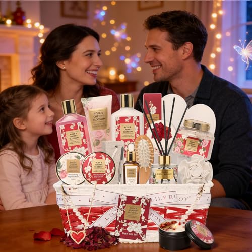Image of 21Pcs Spa Gifts Skin Care Kit Set - Luxurious Rose Spa Gift Baskets for Women