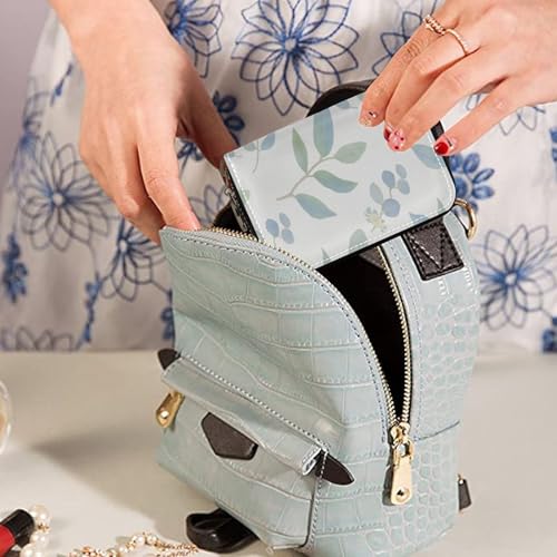 Eucalyptus Leaves Flower Pattern Credit Card Holder Case Leather Printed Zipper ID Card Case Wallet Small RIFD Blocking Wallet for Women Girls 5