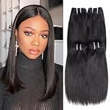 HEPAEA Straight Human Hair Bundles 4Bundles 10 10 12 12Inch Brazilian Virgin Hair 12A 100% Unprocessed Hair Weave Bundles Human Hair for Women(4Bundles Human Hair,Straight,Black)