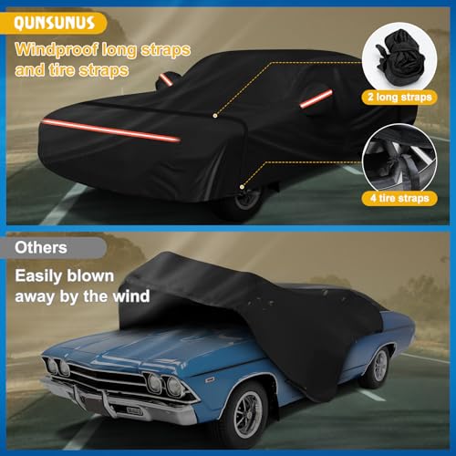 Image of QUNSUNUS Waterproof Car Cover for Chevelle Malibu SS Sedan /Coupe 1964-1972, Outdoor Car Cover with Zipper, Full Exterior Car Covers for Automobiles All Weather with Wind, Sun, UV and Dust Protection