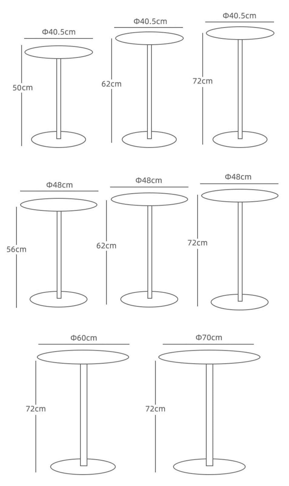 Slish - Tavolo da bistrot rotondo in metallo, per interni ed esterni, per soggiorno, balcone e patio, versatile 48 cm, altezza 72 cm