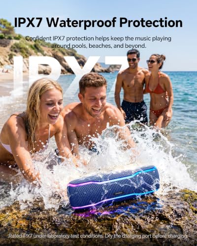 Image of Bluetooth Speaker, IPX7 Waterproof, 50W Peak, 24H Playtime, Midnight Blue