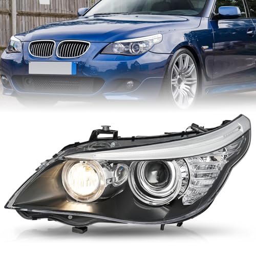 TUSDAR Left Driver Side Fit for 2008-2010 BMW E61 528i 535i 550i Xenon/HID AFS Headlights w/DRL Replacement, Factory Projector Headlamp Black Housing 63127045695
