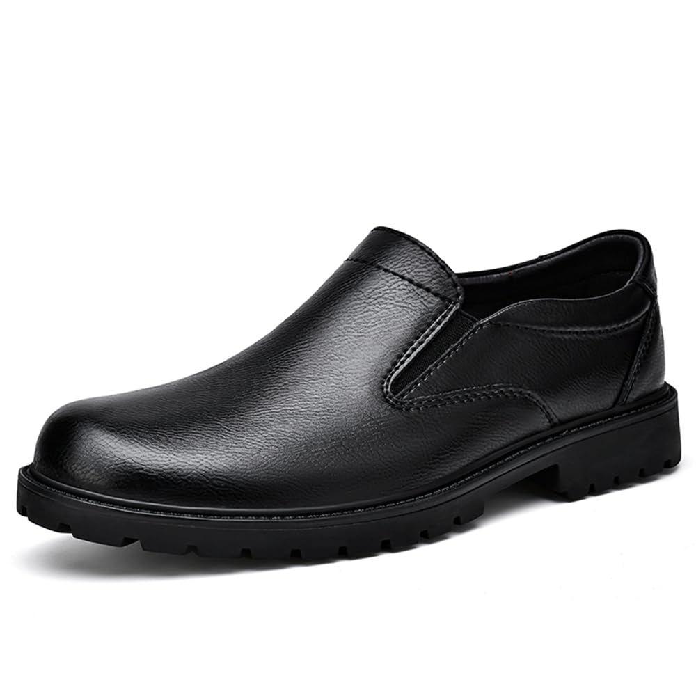 Mocasines de vestir de piel auténtica para hombre, puntera redonda, cómodos, antideslizantes, zapatos formales para el trabajo, zapatos casuales para caminar para hombre