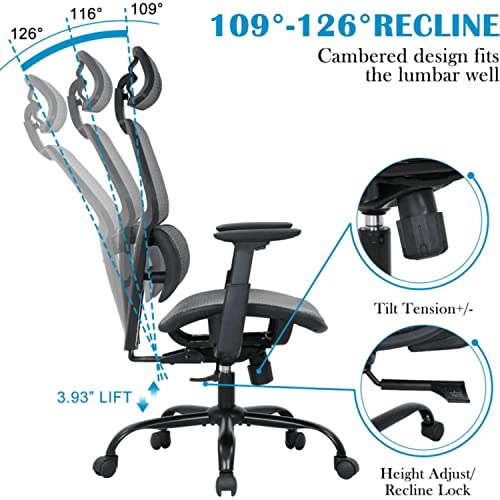 Desk Chair Ergonomic Office Chair Mesh Computer Chair With Flip-Up Arms Lumbar Support, High Back Adjustable Chair Executive Home Office Desk Chairs Swivel Rolling Task Chair For Men, Grey #TOP2